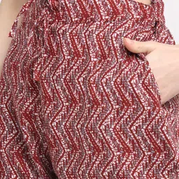 KALINI Women Maroon Ethnic Motifs Printed Aari Work Cotton Kurta with Trousers & Dupatta image 3