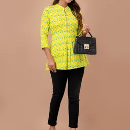 FERANOID Floral Printed Pure Cotton Pleated A-Line Kurti image 4