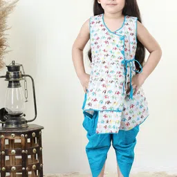 Here&Now X Kinder Kids Girls Ethnic Motif Printed Angrakha Pure Cotton Kurti With Dhoti Pants-picture-22