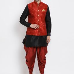 VASTRAMAY Mandarin Collar Kurta With Dhoti Pants & Nehru Jacket-picture-41