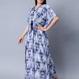 NIGHTSPREE Abstract Printed V-Neck Flared Sleeves Tie-Ups Detail Maxi Kaftan Dress image 3