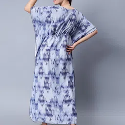 NIGHTSPREE Abstract Printed V-Neck Flared Sleeves Tie-Ups Detail Maxi Kaftan Dress image 2