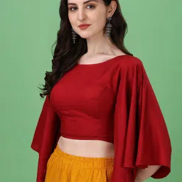 Oomph! Boat Neck Flared Sleeves Pure Cotton Saree Blouse image 3