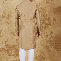 BLUESAANCHI Floral Yoke Design Beads & Stones Mandarin Collar Dupion Silk Kurta & Trousers image 4