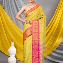 MAHALASA Geometric Woven Design Zari Silk Cotton Saree-image-3