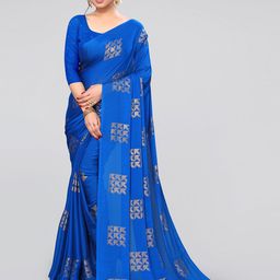 MIRCHI FASHION Blue & Gold-Toned Geometric Printed Saree-picture-5