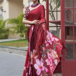 Satrani Floral Satin Saree image 3