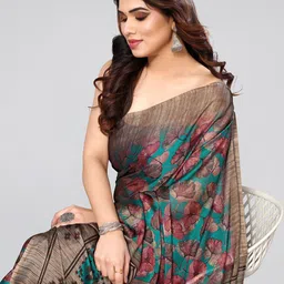MIRCHI FASHION Teal & Rust Floral Printed Saree image 2
