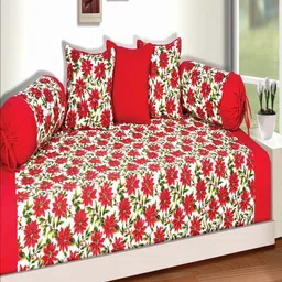 SHADES of LIFE Red 5 Pieces Floral Printed Cotton Diwan Set-picture-35