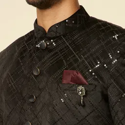 Manyavar Embroidered Sequinned Velvet Indo Western Sherwani With Trousers image 2