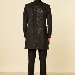 Manyavar Embroidered Sequinned Velvet Indo Western Sherwani With Trousers image 4