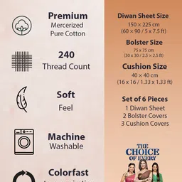 SWAYAM 6 Piece White & Grey Printed Pure Cotton 240 TC Diwan Set image 5