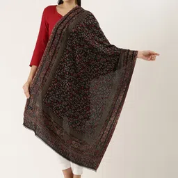 Pashmoda Women Black Floral Design Woven Shawl-picture-41