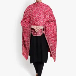 Mizash Women Pink Floral Paisley Printed Woolen Shawl-image-5
