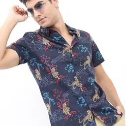 HIGHLANDER Men Slim Fit Animal Printed Casual Cotton Shirt-picture-30