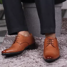 TOP BRASS Men Tan Solid Leather Formal Derby Shoes image 2