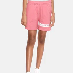 HRX by Hrithik Roshan Girls Pink & White Striped Detail Cotton Shorts image 1