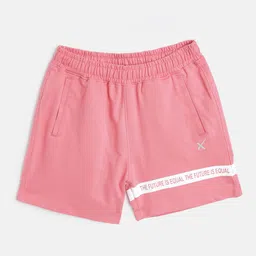 HRX by Hrithik Roshan Girls Pink & White Striped Detail Cotton Shorts image 2
