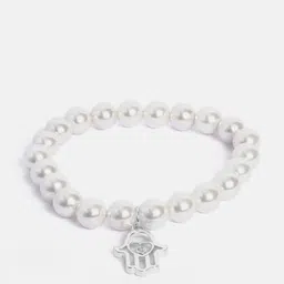 MINUTIAE Women Silver-Toned & White Brass Pearls Handcrafted Silver-Plated Charm Bracelet-image-49