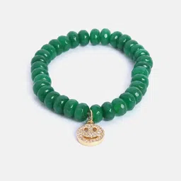 MINUTIAE Women Green & Silver-Toned & Plated Smiley Emoji Onyx Studded Charm Bracelet-picture-33