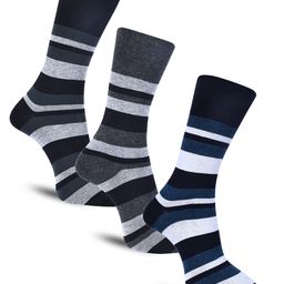 Dollar Socks Men Pack Of 3 Striped Calf-Length Cotton Socks-picture-37