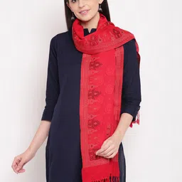 HK colours of fashion Women Red & Off White Woven Design Stole-image-89