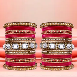 leshya Set Of 62 Brass-Plated Stone-Studded & Beaded Bangles-picture-11