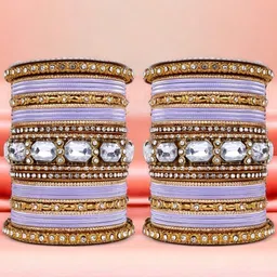 leshya Set Of 62 Brass-Plated Stone-Studded & Beaded Bangles-picture-33