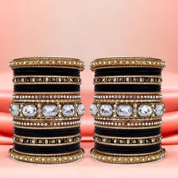 leshya Set Of 62 Brass Plated Stone Studded & Beaded Bangles-picture-25