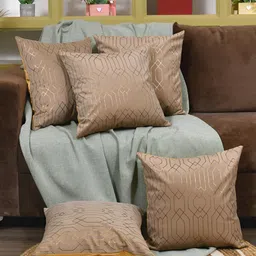 Clasiko Taupe 5 Pcs Geometric Velvet Square Cushion Covers-picture-10