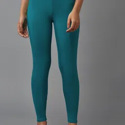 W Women Teal Green Solid Ankle Length Leggings-picture-38