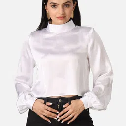 NEOFAA High Neck Puff Sleeves Satin Top image 1