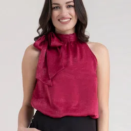 FableStreet Pink Satin Two Way Tie Up Top-picture-33