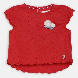 ELLE Girls Red Self Design Pure Cotton Top-picture-13