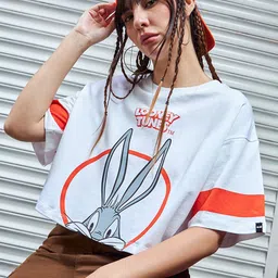 Bewakoof Heavy Duty 1.0 Looney Tunes Round in Bugs Graphic Printed Oversized Short Top image 2