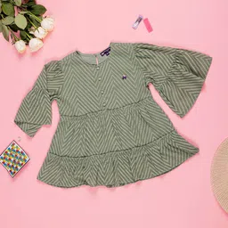 Purple United Kids Print Mandarin Collar Flared Sleeve Cotton Top-image-63