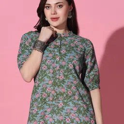FASHION DREAM Floral Printed Mandarin Collar Puff Sleeve Cotton Top-picture-28