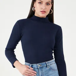 Bitterlime Long Sleeves Turtle Neck Cotton Fitted Top-picture-10