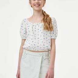 Marks & Spencer Girls Floral Printed Tie-Up Neck Puff Sleeves Crop Top-picture-43