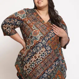 Amydus Plus Size Ethnic Motif Printed Cotton Top-image-1