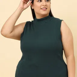 UnaOne Plus Size Pack Of 2 Ribbed High Neck Cotton Fitted Tops image 5