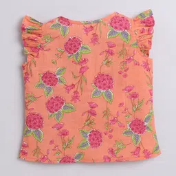 The Magic Wand Girls Floral Printed Notch Neck Flutter Sleeves Cotton Top image 2