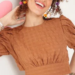 fuchsia PRETTY LOVING THING Puff Sleeve Blouson Top image 2