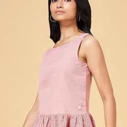 AKKRITI BY PANTALOONS Boat Neck Cotton Peplum Top image 4