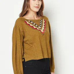 HOUSE OF S Self Design Boat Neck Cotton Top image 3