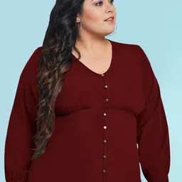wild U Plus Size V-neck Bishop Sleeve Empire Top image 3