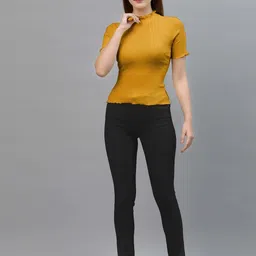 Friskers Pack Of 2 High Neck Short Sleeves Ribbed Cotton Fitted Casual Tops image 5