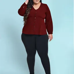wild U Plus Size V-neck Bishop Sleeve Empire Top image 5