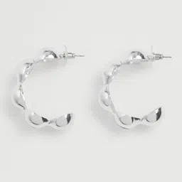 MANGO Silver-Toned Crescent Shaped Half Hoop Earrings-picture-5