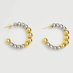 MANGO Silver-Toned & Gold-Toned Half Hoop Earrings-image-0